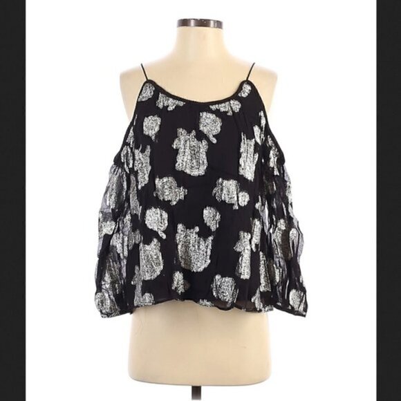 Lucky Brand Blouse XS NWT Off Shoulder Floral Silver Metallic - Picture 4 of 13